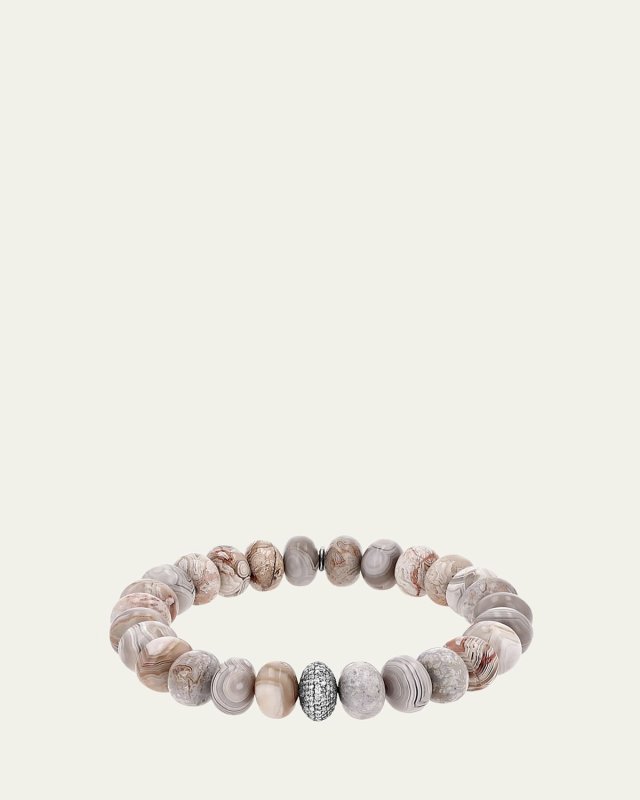 Cream Agate 10mm Bead Bracelet with Pave Diamond Donut